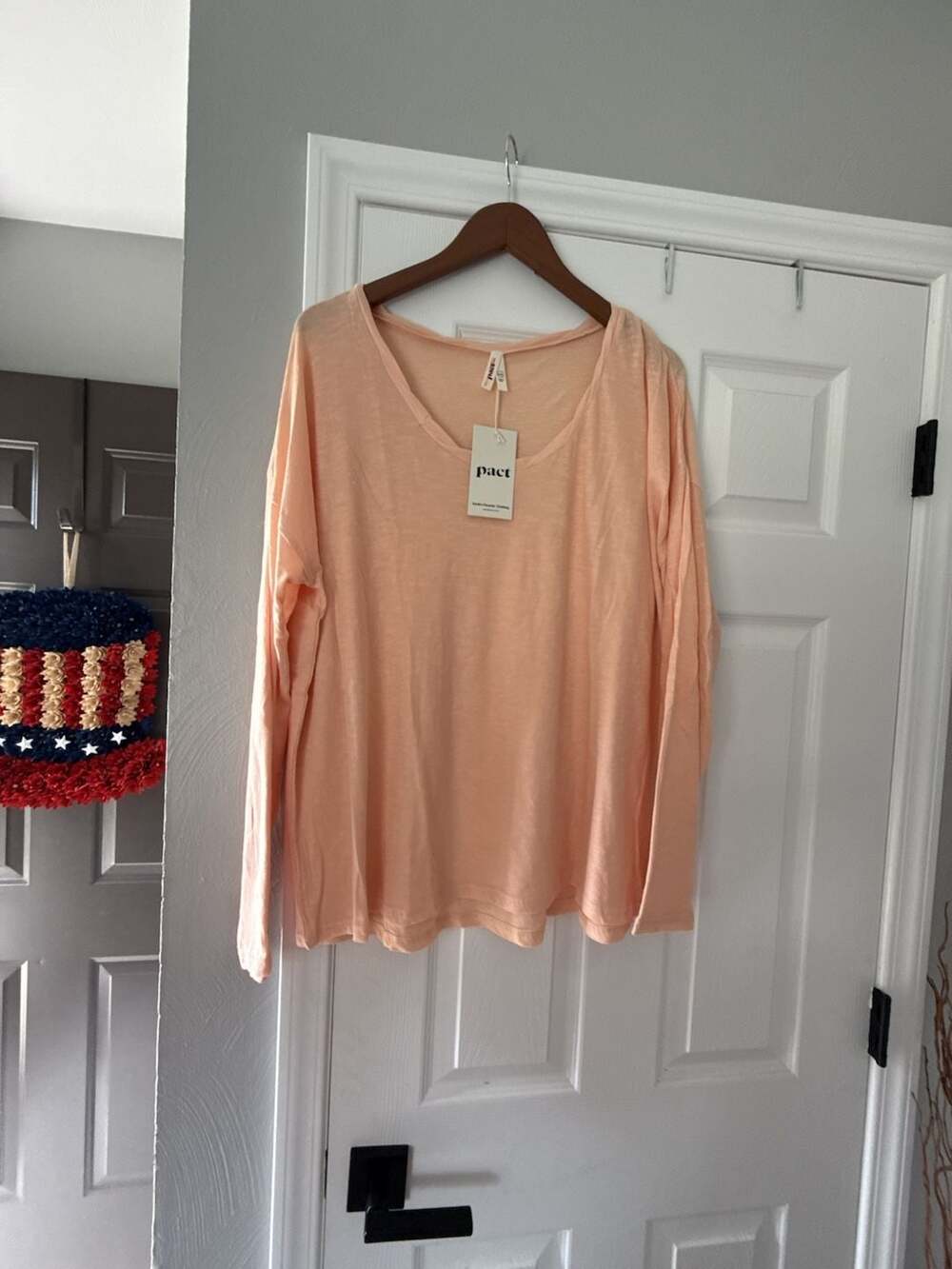 Pact Organic Cotton Long Sleeve V-Neck T-Shirt Peach XXL New with Tags